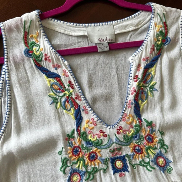 Anthropologie Chloe Oliver Womens Tunic Top L White Gaila Embroidered Bohemian - Picture 11 of 11